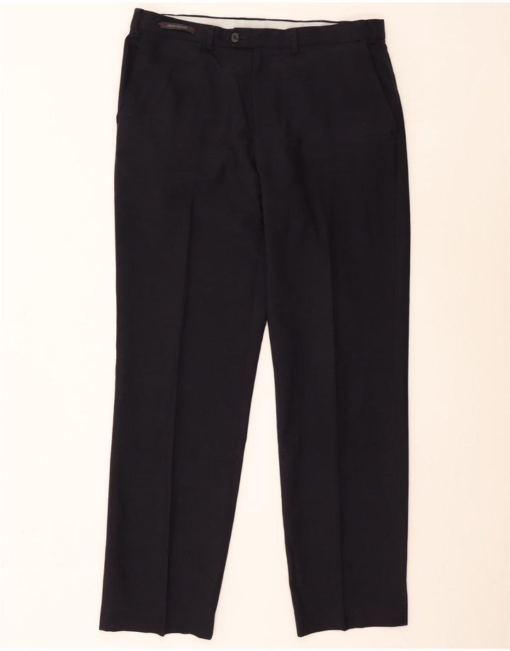 Pantaloni da abito regolari da uomo Marks & Spencer W36 L33 poliestere blu navy