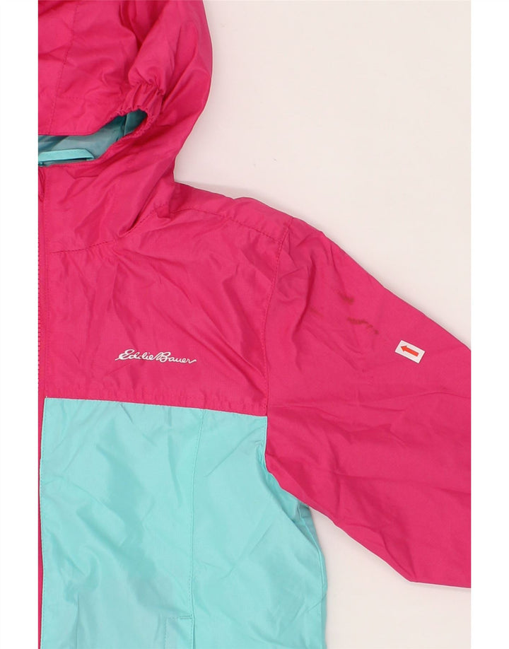 EDDIE BAUER Boys Hooded Rain Jacket 7-8 Years Small Turquoise Colourblock Vintage Eddie Bauer and Second-Hand Eddie Bauer from Messina Hembry 