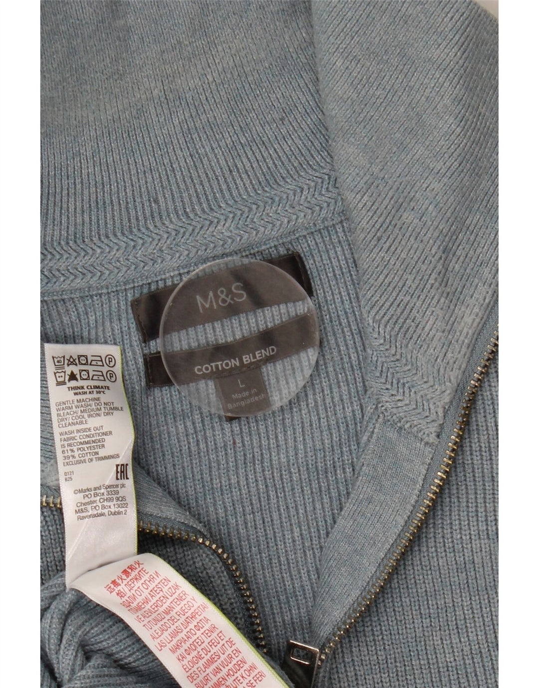 Maglione da uomo Marks & Spencer con zip e collo grande in poliestere blu