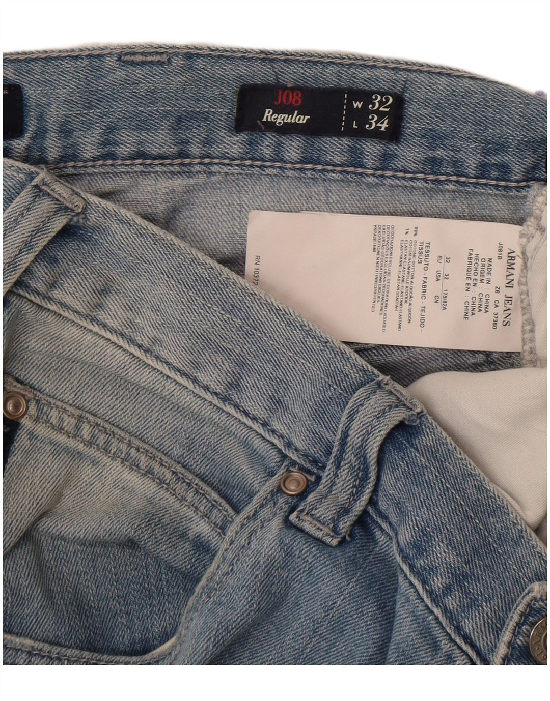 Jeans dritti vestibilità regolare da uomo Armani W32 L34 cotone blu
