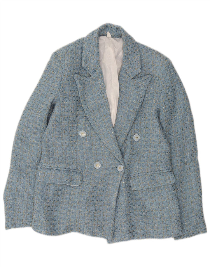 Giacca blazer doppiopetto vintage da donna UK 10 piccola blu screziata