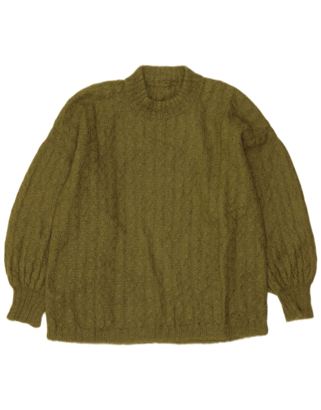 Maglione maglione vintage da donna con collo dolcevita UK 14 grande kaki