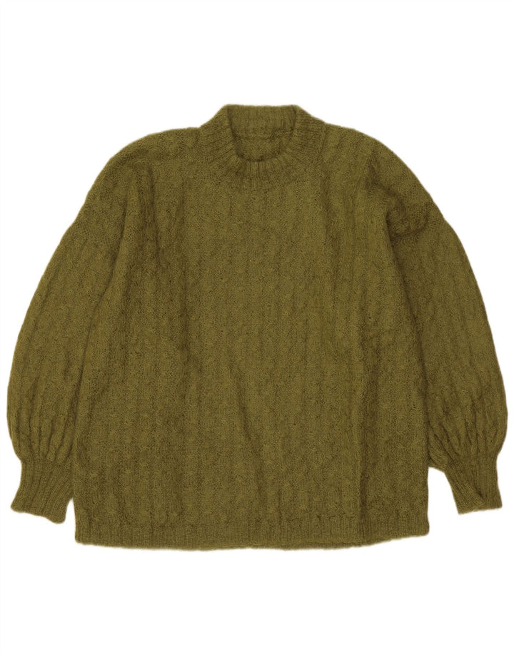 Maglione maglione vintage da donna con collo dolcevita UK 14 grande kaki