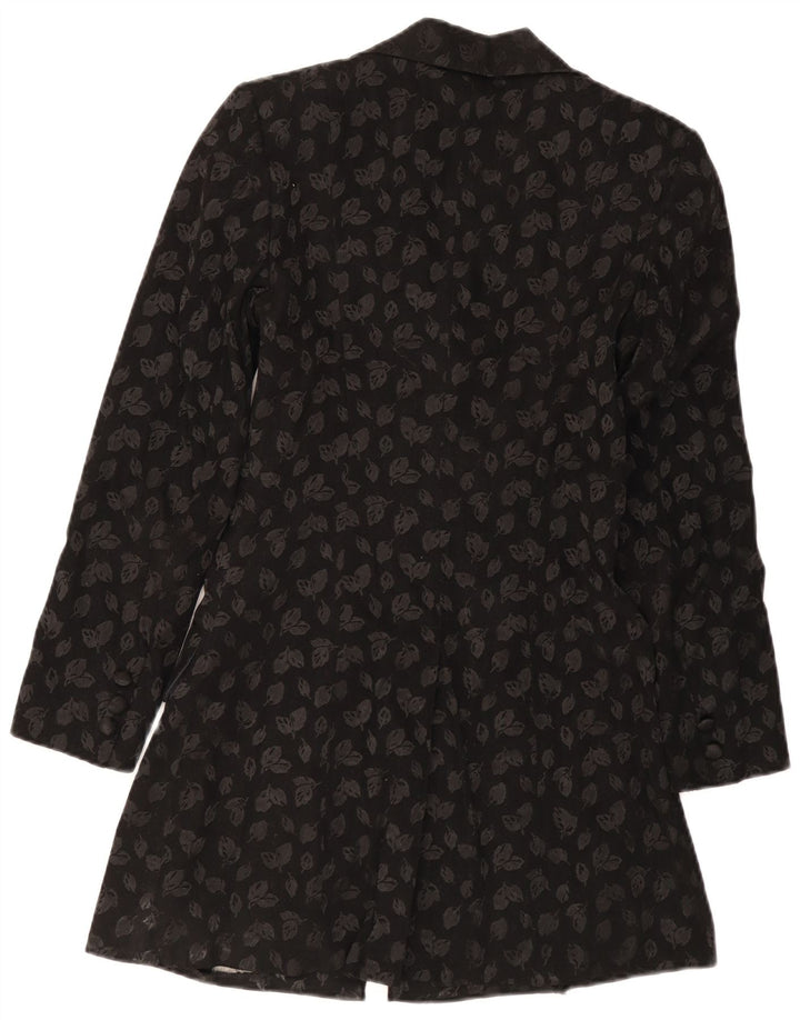 Giacca blazer vintage da donna a 6 bottoni con linea lunga IT 40 piccolo floreale nero