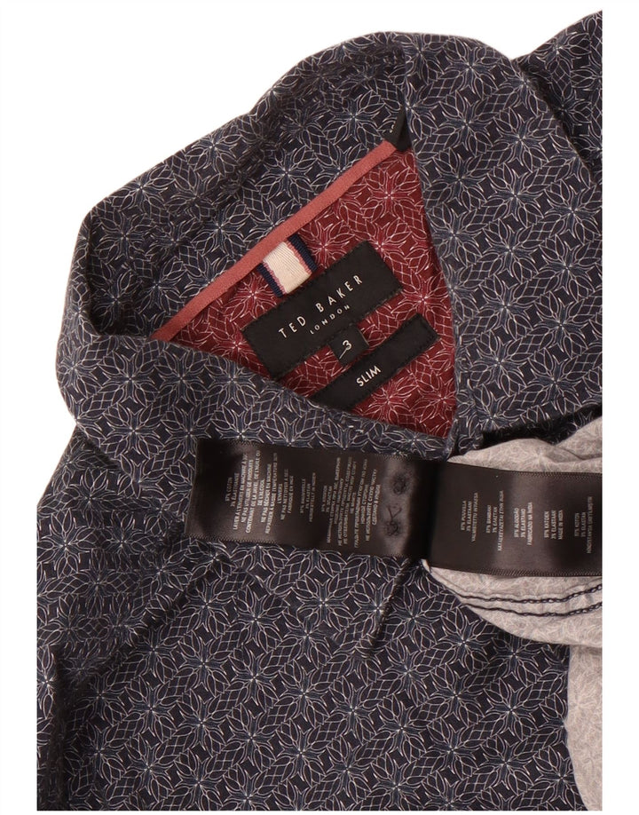 Camicia slim fit da uomo Ted Baker taglia 3 cotone floreale medio blu navy