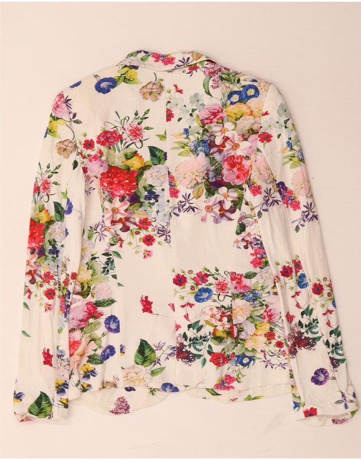 Giacca blazer a 1 bottone da donna Zara UK 10 piccola viscosa floreale bianca