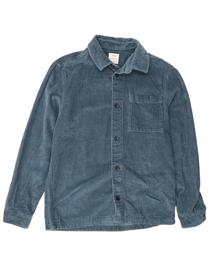 Marks & Spencer Camicia da uomo in velluto a coste piccola in cotone blu