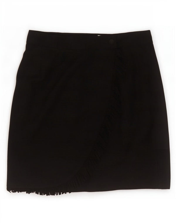 Mini gonna a portafoglio vintage da donna IT 46 grande W30 lana vergine nera