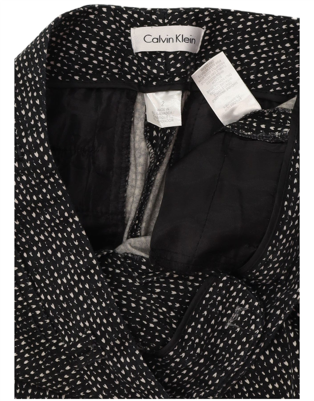 CALVIN KLEIN Pantaloni casual slim da donna US 2 XS W28 L28 Nero maculato