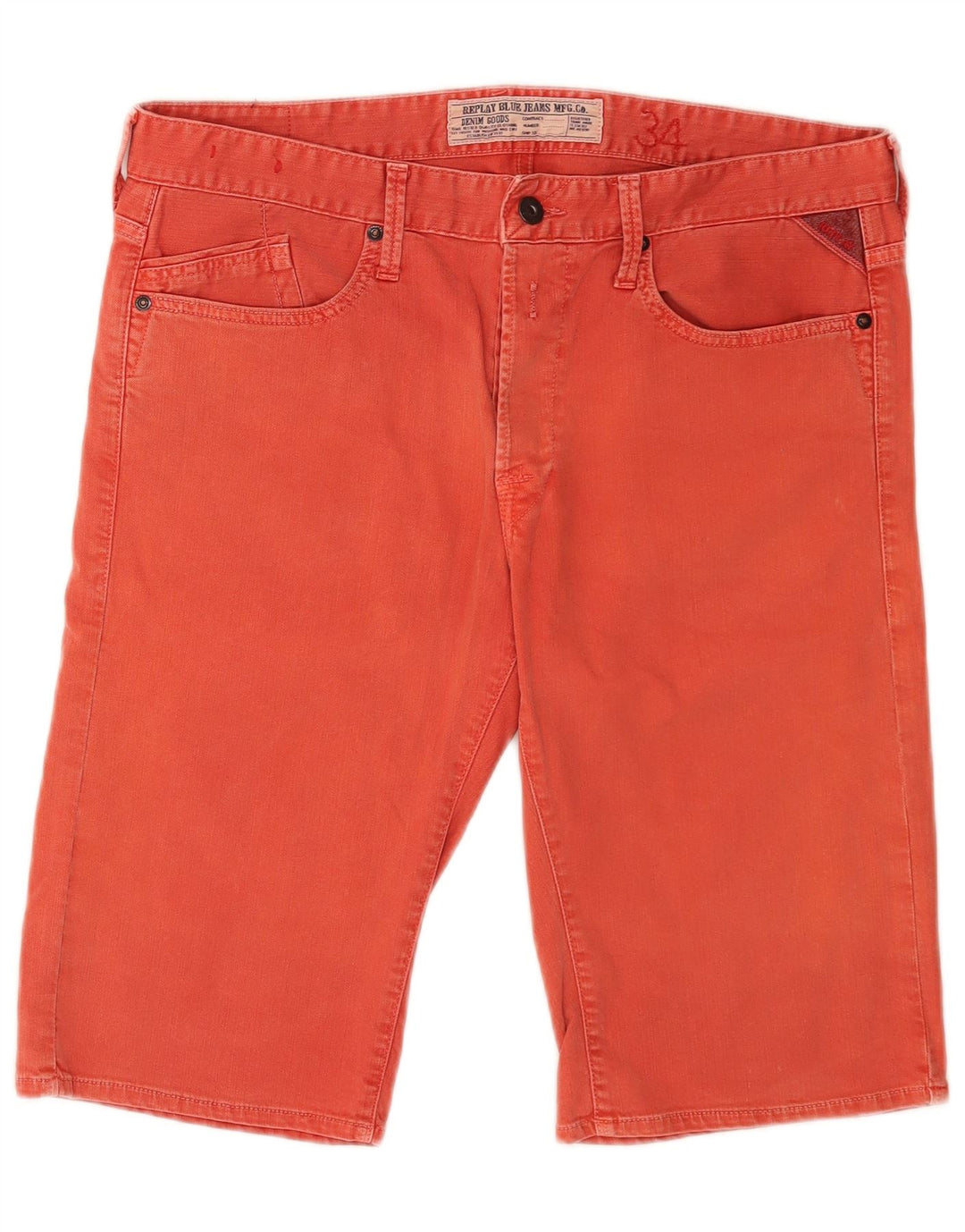 Replay Pantaloncini di jeans regolari con grafica da uomo W34 Large Rosso Cotone