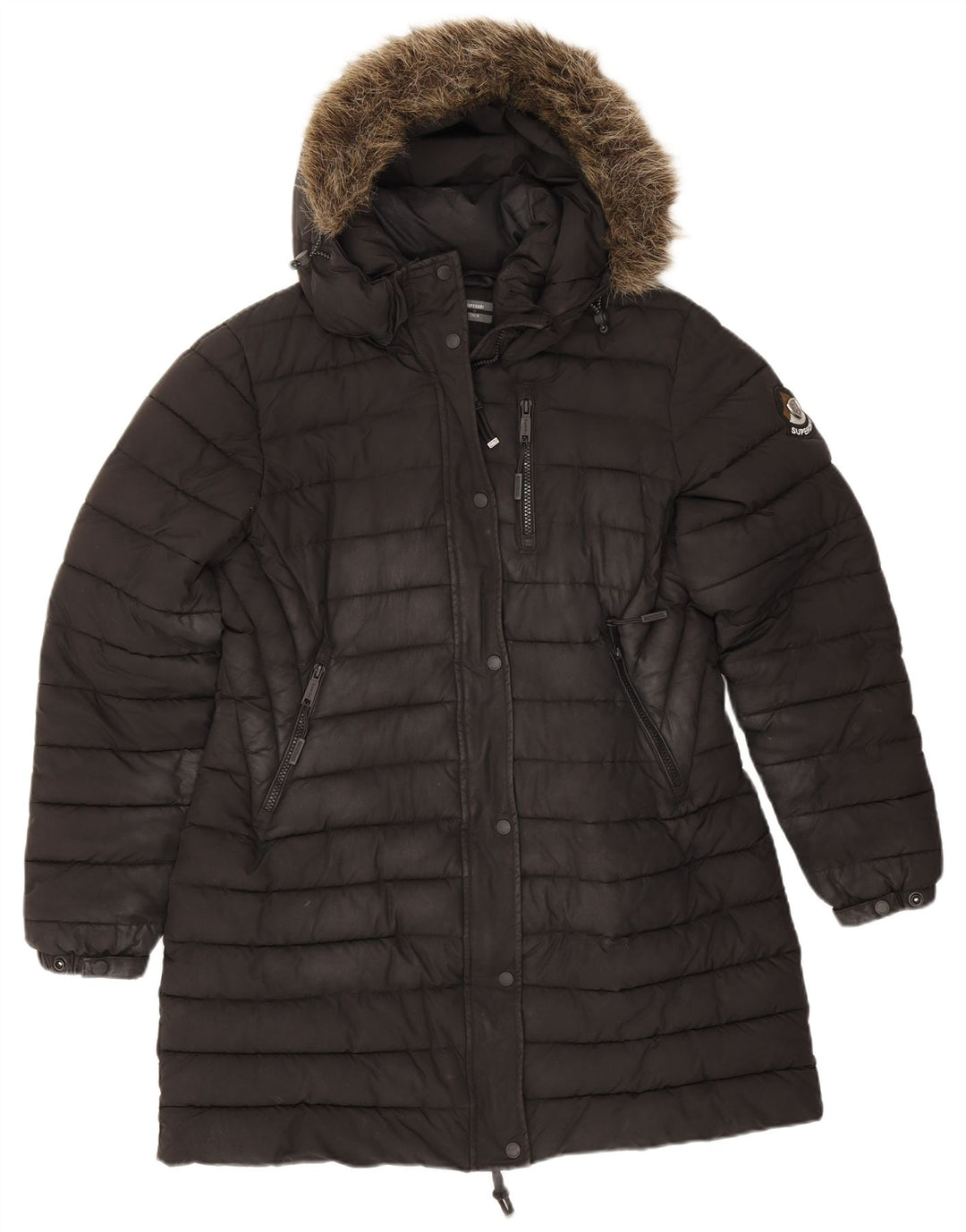 Cappotto imbottito con cappuccio da donna Superdry UK 16 grande poliestere nero