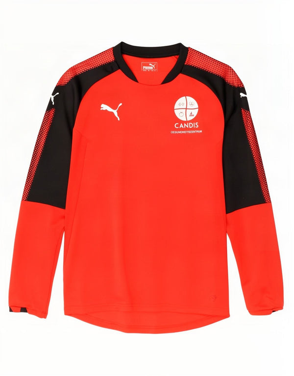 Puma Maglietta grafica da uomo a maniche lunghe piccola rossa in poliestere color block