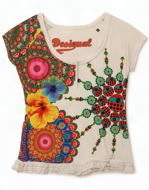 Desigual T-shirt da donna con grafica con allacciatura frontale UK 22 2XL Bianco