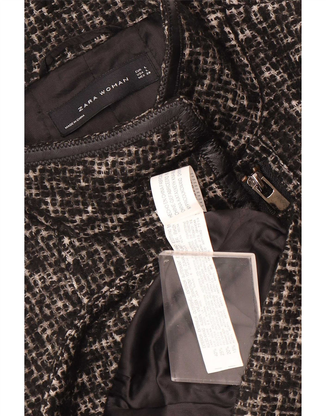 Giacca blazer con zip intera da donna Zara UK 14 grande in lana nera