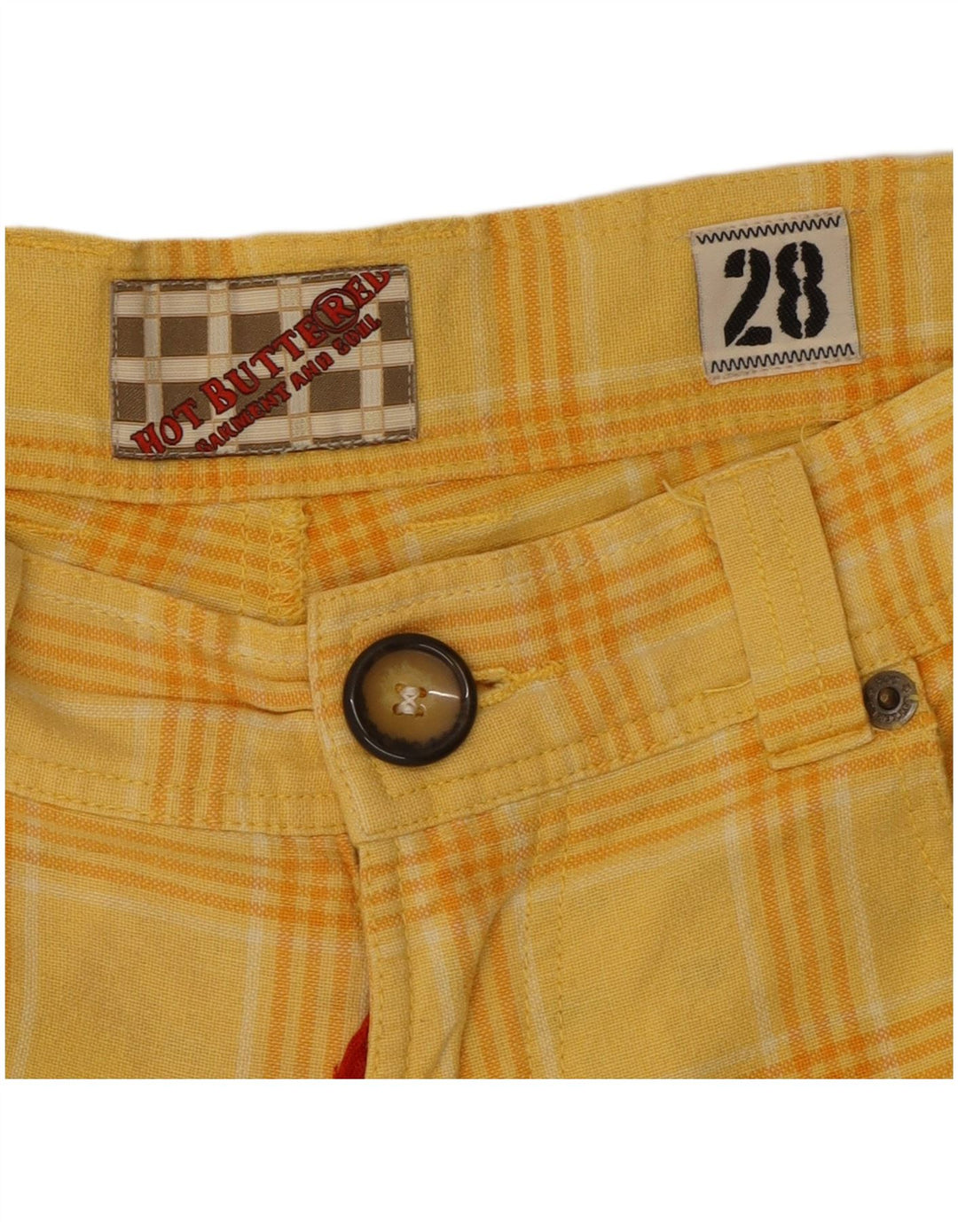 Pantaloncini casual vintage da donna W28 in cotone a quadri gialli medi