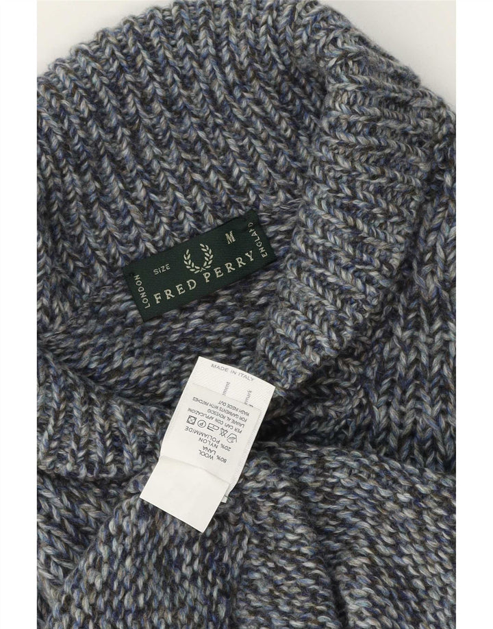 Maglione da uomo con collo a scialle Fred Perry in lana screziata blu medio