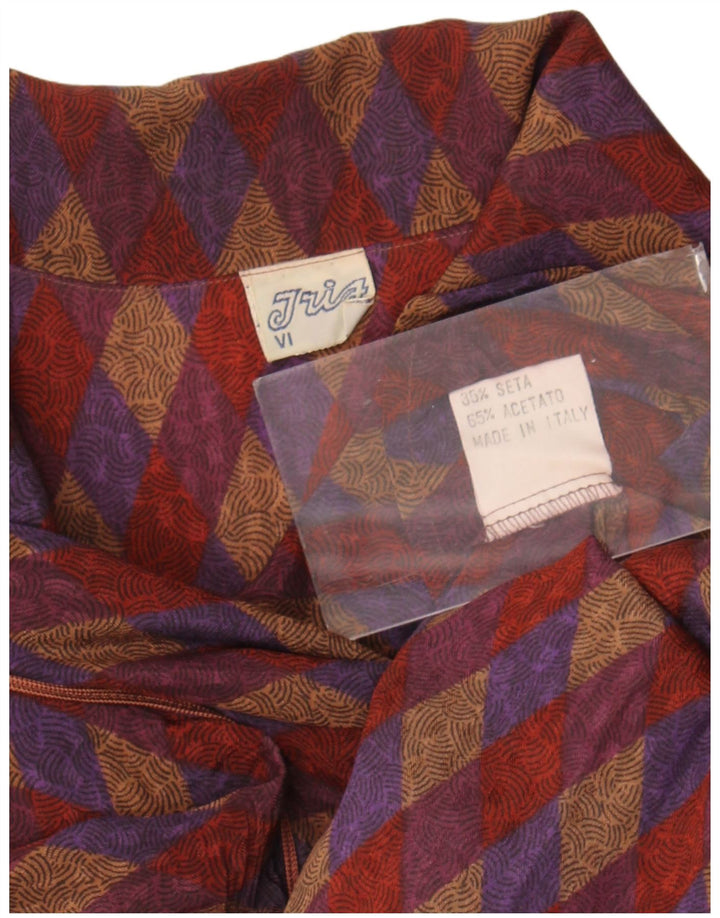 Camicetta da donna vintage con cravatta sul davanti UK 16 Grande seta geometrica rossa