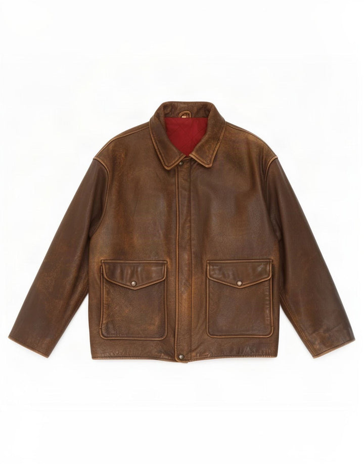 Giacca in pelle vintage da uomo UK 42 XL Marrone