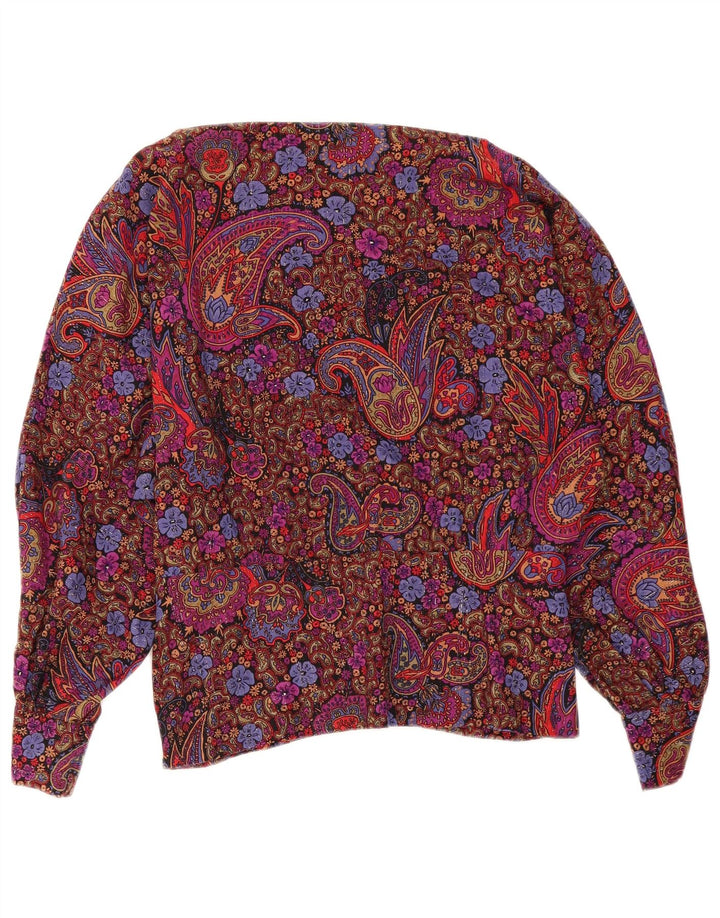 Top camicetta a maniche lunghe da donna vintage UK 12 Paisley medio multicolore