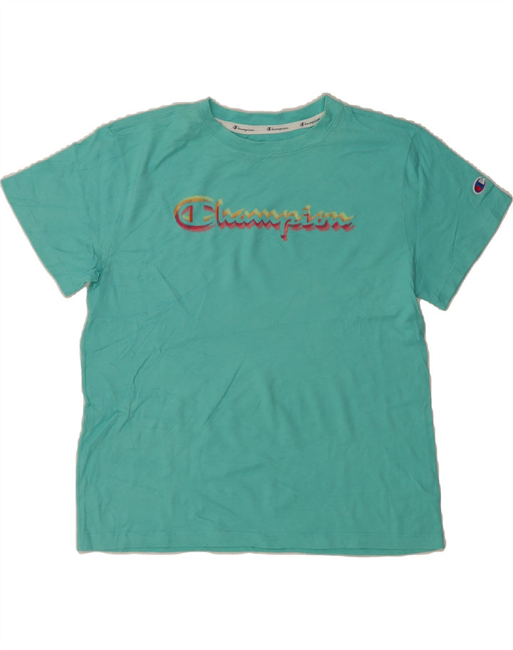 CHAMPION Womens Graphic T-Shirt Top UK 12 Medium Turquoise Vintage Champion and Second-Hand Champion from Messina Hembry 