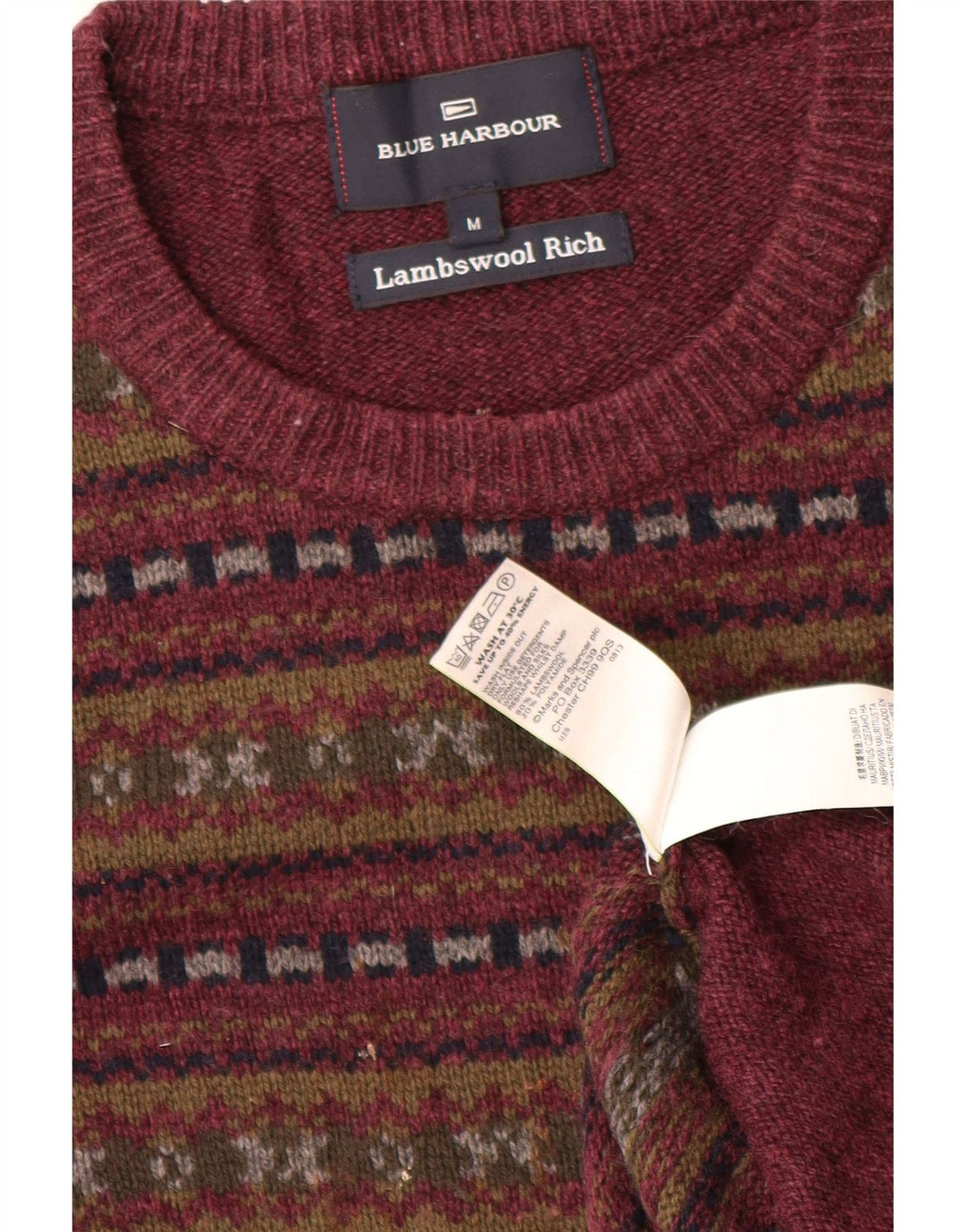 Maglione maglione girocollo da uomo Marks & Spencer blu Harbour bordeaux medio
