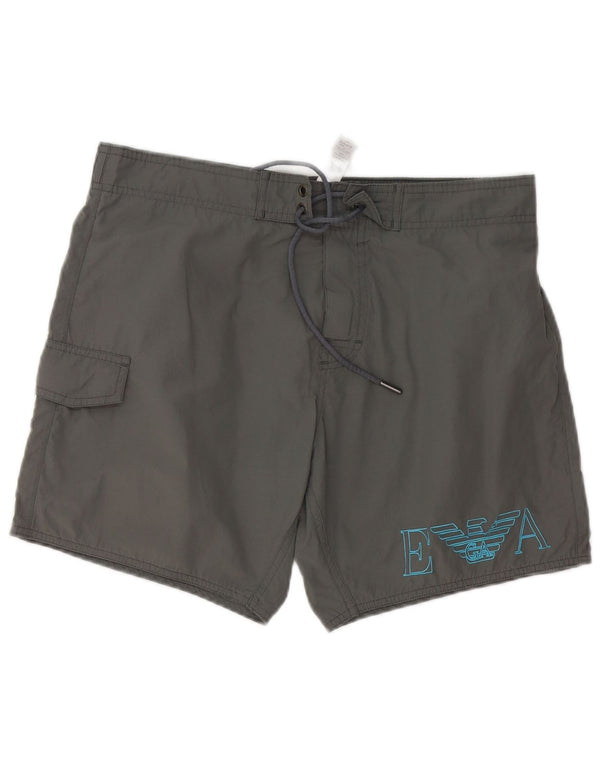 Pantaloncini da bagno grafici da uomo Emporio Armani grandi in poliestere grigio