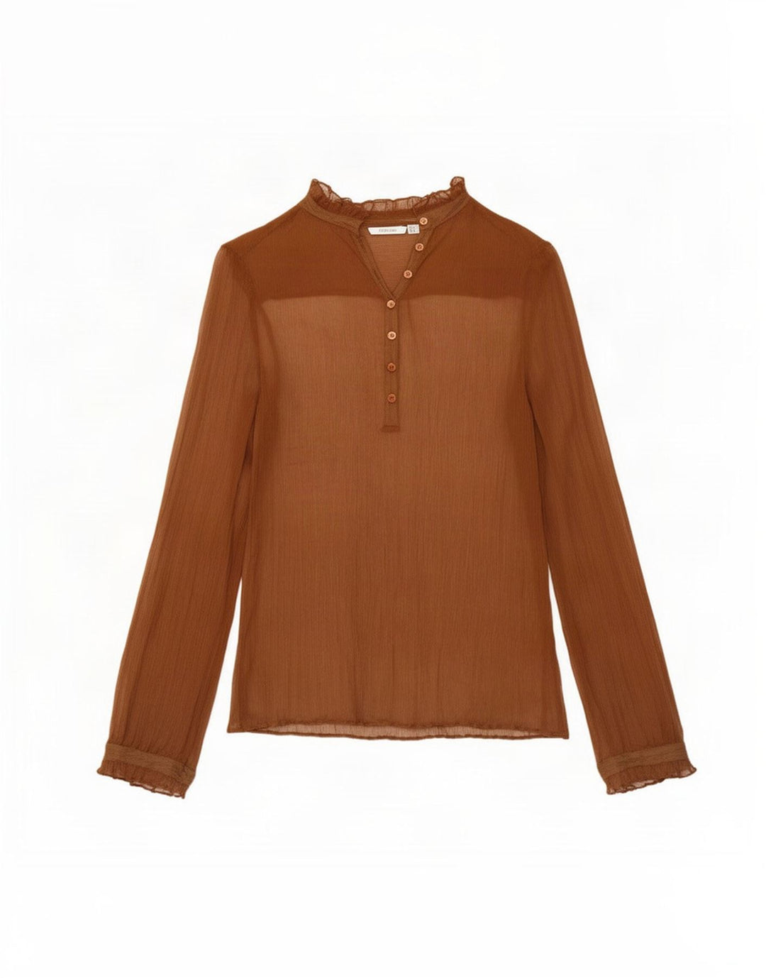 Top trasparente a maniche lunghe da donna Zara UK 14 Seta marrone medio