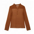 Top trasparente a maniche lunghe da donna Zara UK 14 Seta marrone medio