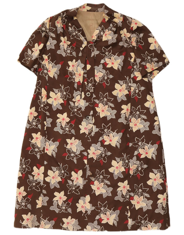 Set da 2 pezzi vintage da donna con maniche a 3/4 e 4 bottoni, UK 12, marrone medio floreale