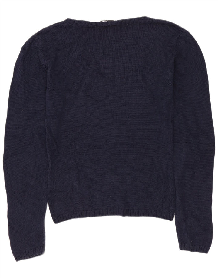 Maglione maglione con scollo a V da donna Fila UK 14 cotone blu navy medio