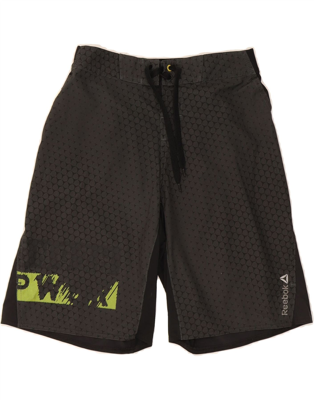 REEBOK Mens Graphic Swimming Shorts Small  Grey Houndstooth Polyester Vintage Reebok and Second-Hand Reebok from Messina Hembry 