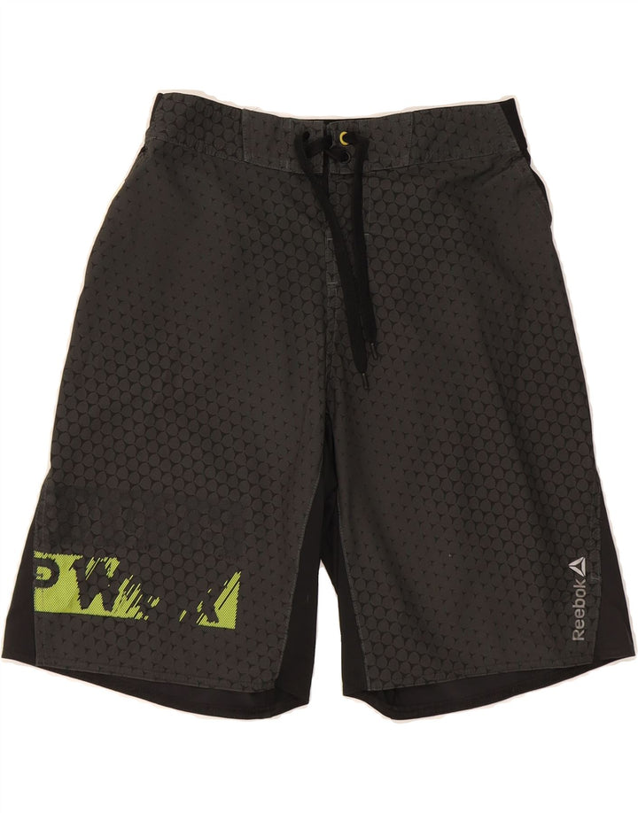 REEBOK Mens Graphic Swimming Shorts Small  Grey Houndstooth Polyester Vintage Reebok and Second-Hand Reebok from Messina Hembry 