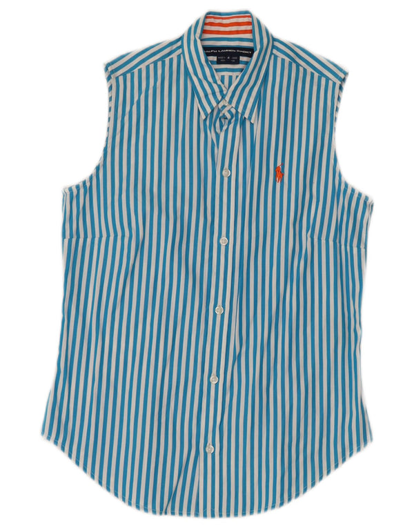 RALPH LAUREN Camicia senza maniche da donna US 4 Small in cotone a righe blu