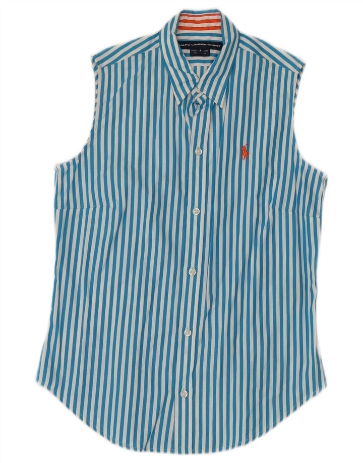 RALPH LAUREN Camicia senza maniche da donna US 4 Small in cotone a righe blu