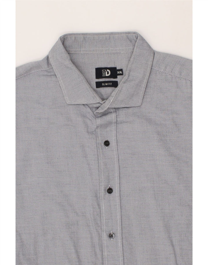 DACK'S Mens Slim Fit Shirt 2XL Blue Polka Dot Cotton Vintage Dack's and Second-Hand Dack's from Messina Hembry 