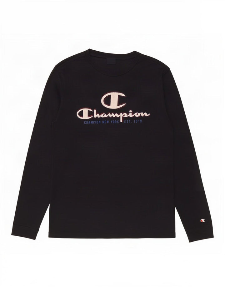 Champion Top grafico da uomo a maniche lunghe in cotone blu navy medio
