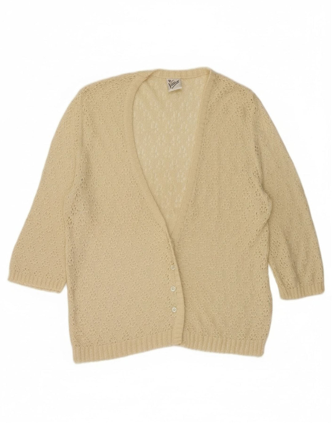 Maglione cardigan vintage da donna con maniche a 3/4 IT 44 Viscosa beige medio