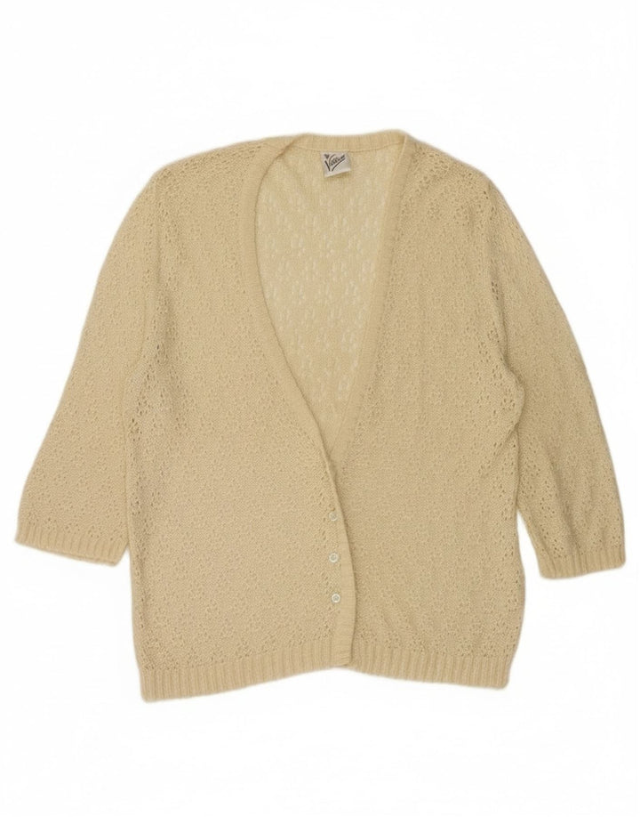 Maglione cardigan vintage da donna con maniche a 3/4 IT 44 Viscosa beige medio