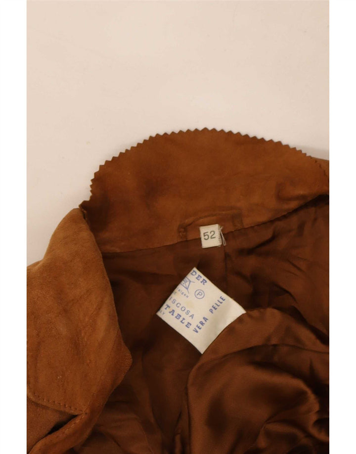 Giacca blazer vintage in pelle scamosciata doppiopetto da uomo IT 52 XL in pelle marrone