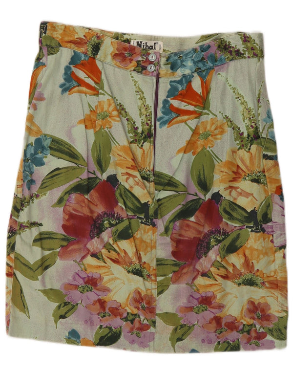 Gonna dritta da donna vintage IT 46 grande W30 floreale multicolore