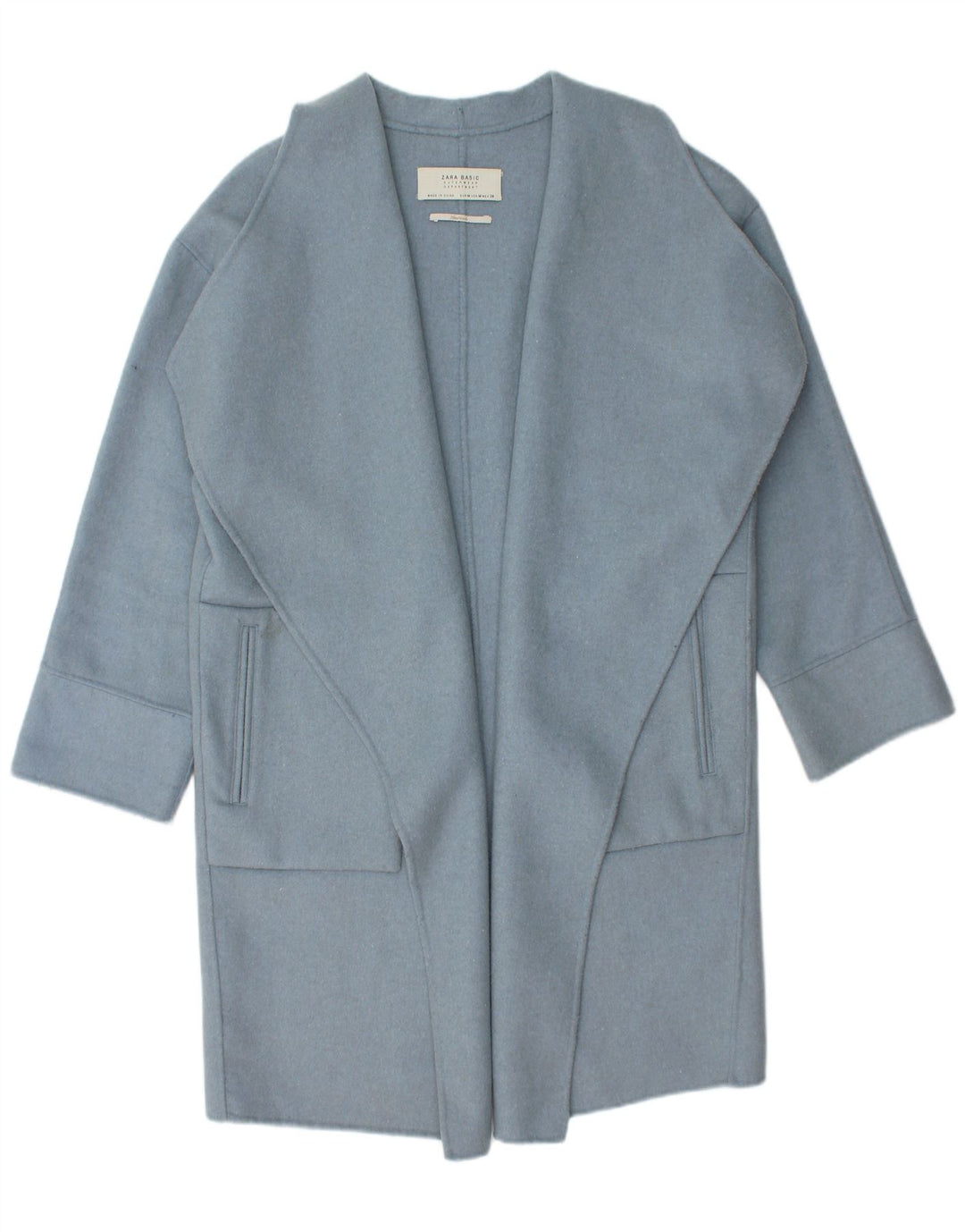 ZARA Womens Open Overcoat UK 14 Medium Blue Wool
