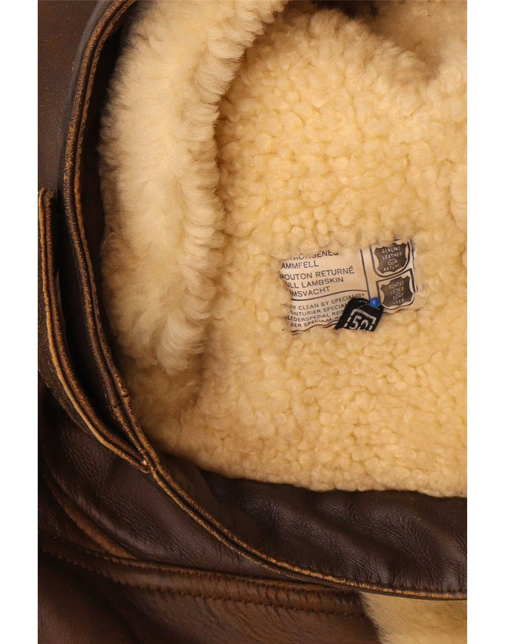 Giubbotto shearling vintage da uomo IT 50 grande in pelle marrone