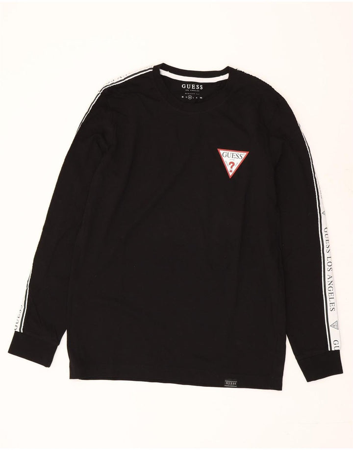 GUESS Top grafico da uomo a maniche lunghe in cotone color block medio nero