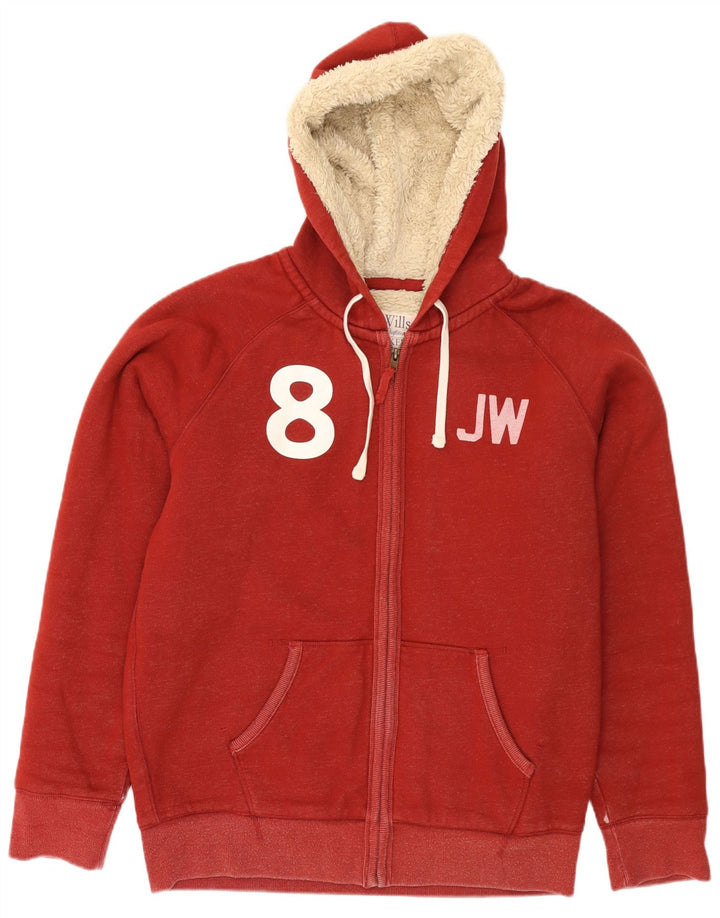 JACK WILLS Felpa con cappuccio e zip grafica da uomo XL in cotone rosso