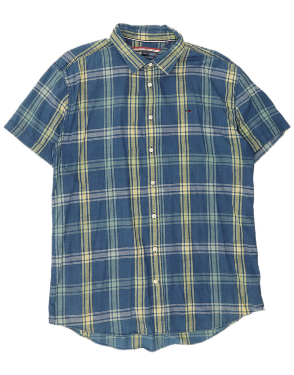 Camicia a maniche corte da uomo Tommy Hilfiger 2XL cotone scozzese blu