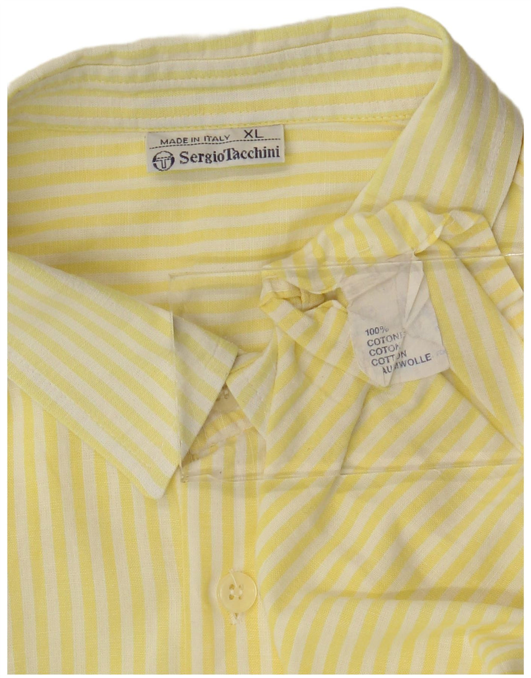 Camicia da uomo a maniche corte Sergio Tacchini XL in cotone a righe gialle