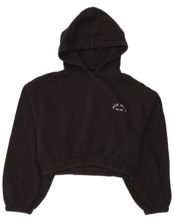 Maglione con cappuccio oversize corto da donna Jack Wills UK 8 piccolo cotone nero