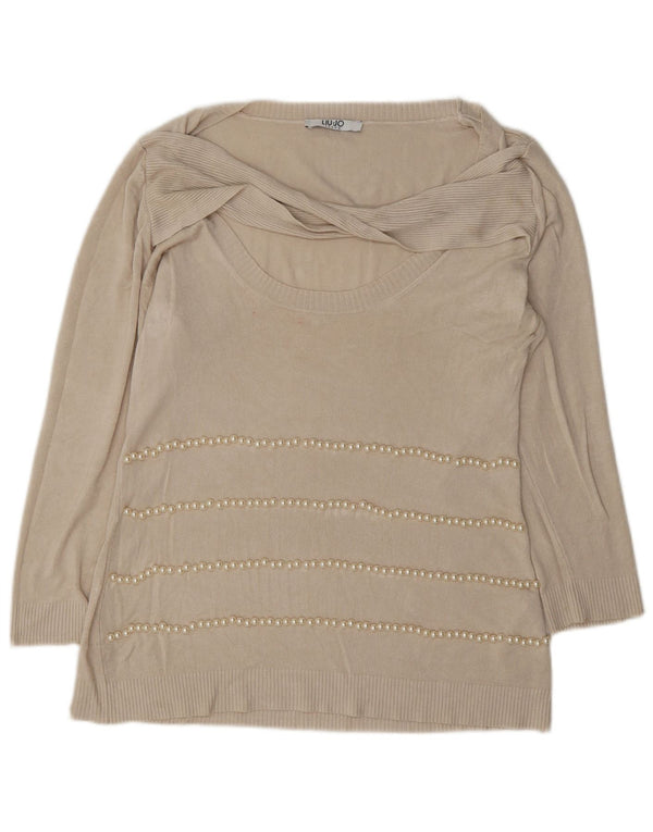 Maglione oversize con scollo a barca da donna Liu Jo UK 10 Small Beige Viscosa