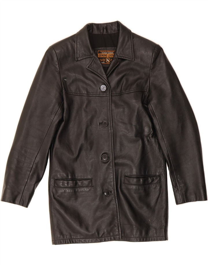 VINTAGE Womens Leather Coat UK 8 Small Black Leather Vintage Vintage and Second-Hand Vintage from Messina Hembry 