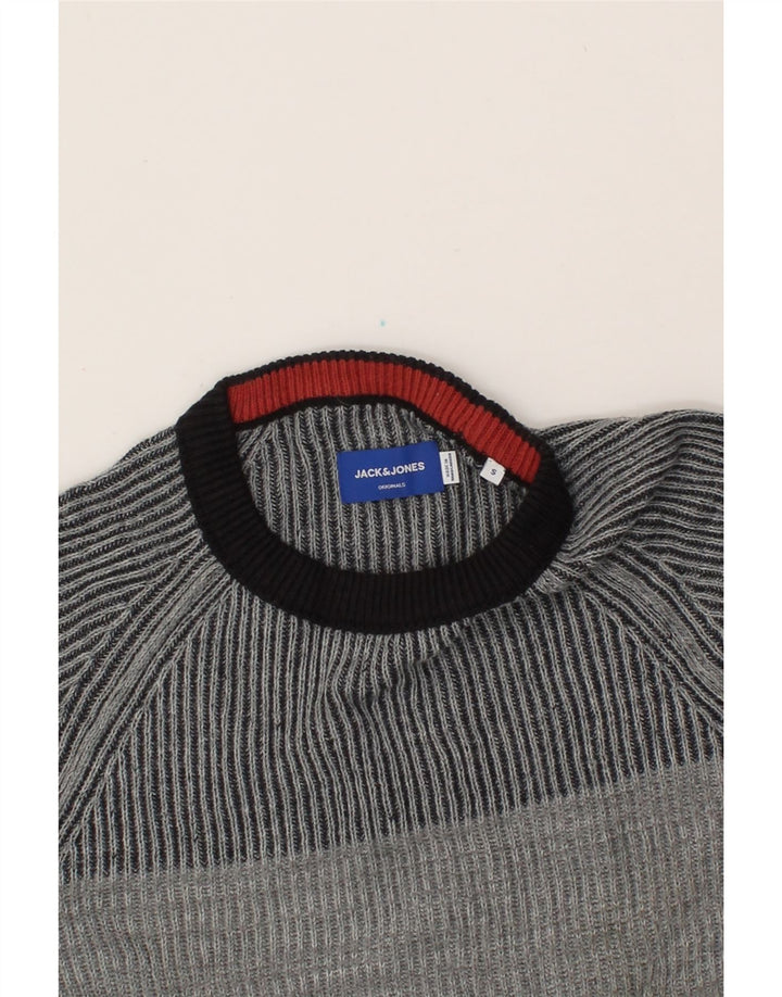 JACK & JONES Mens Crew Neck Jumper Sweater Small Grey Colourblock Vintage Jack & Jones and Second-Hand Jack & Jones from Messina Hembry 